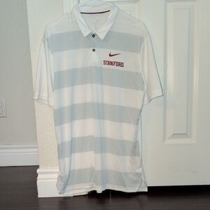 Nike White And Light Gray Men's Polo Shirt W/ Stanford Logo
